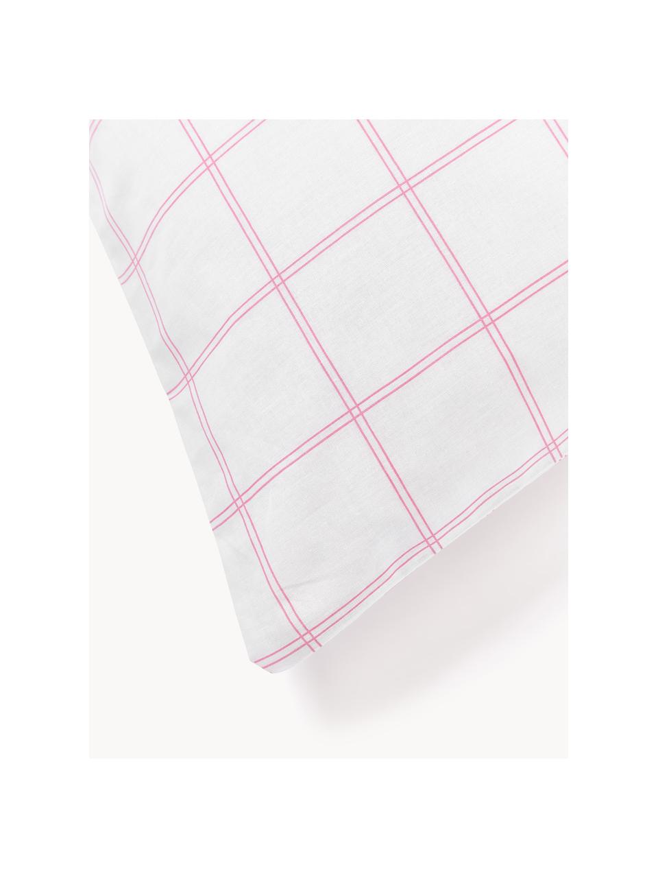 Taie d'oreiller réversible en coton à carreaux Enna, Blanc, rose, larg. 50 x long. 70 cm
