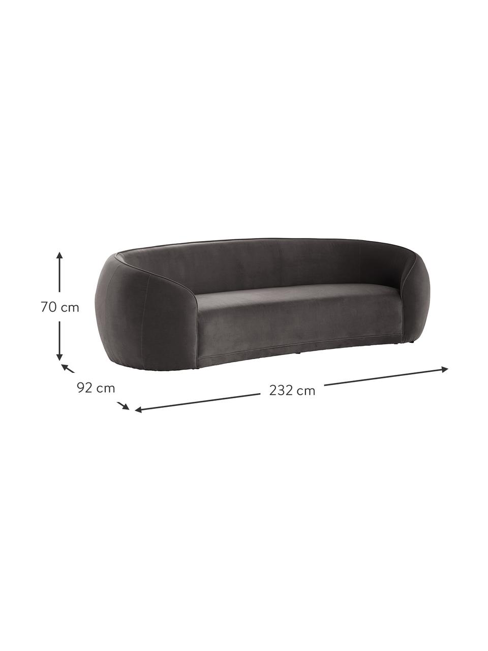 Sofa z aksamitu Austin (3-osobowa), Tapicerka: 89% bawełna, 11% polieste, Stelaż: drewno sosnowe, Szary, S 232 x G 92 cm