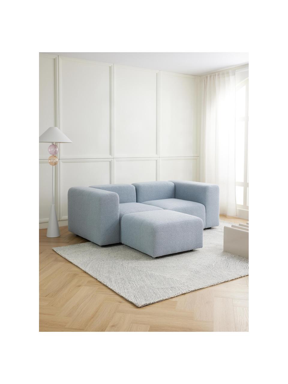 Bouclé-Sofa-Hocker Lena, Bezug: Bouclé (93 % Polyester, 6, Gestell: Kiefernholz, Schichtholz,, Füße: Kunststoff, Bouclé Hellblau, B 76 x T 76 cm