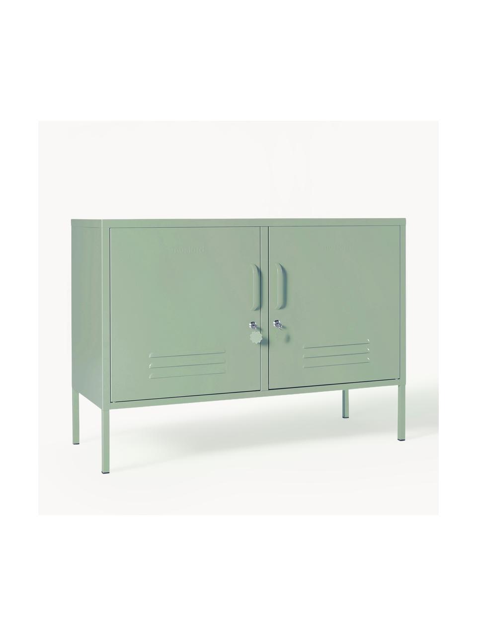 Credenza in metallo Lowdown, Acciaio verniciato a polvere, Verde salvia, Larg. 100 x Alt. 72 cm