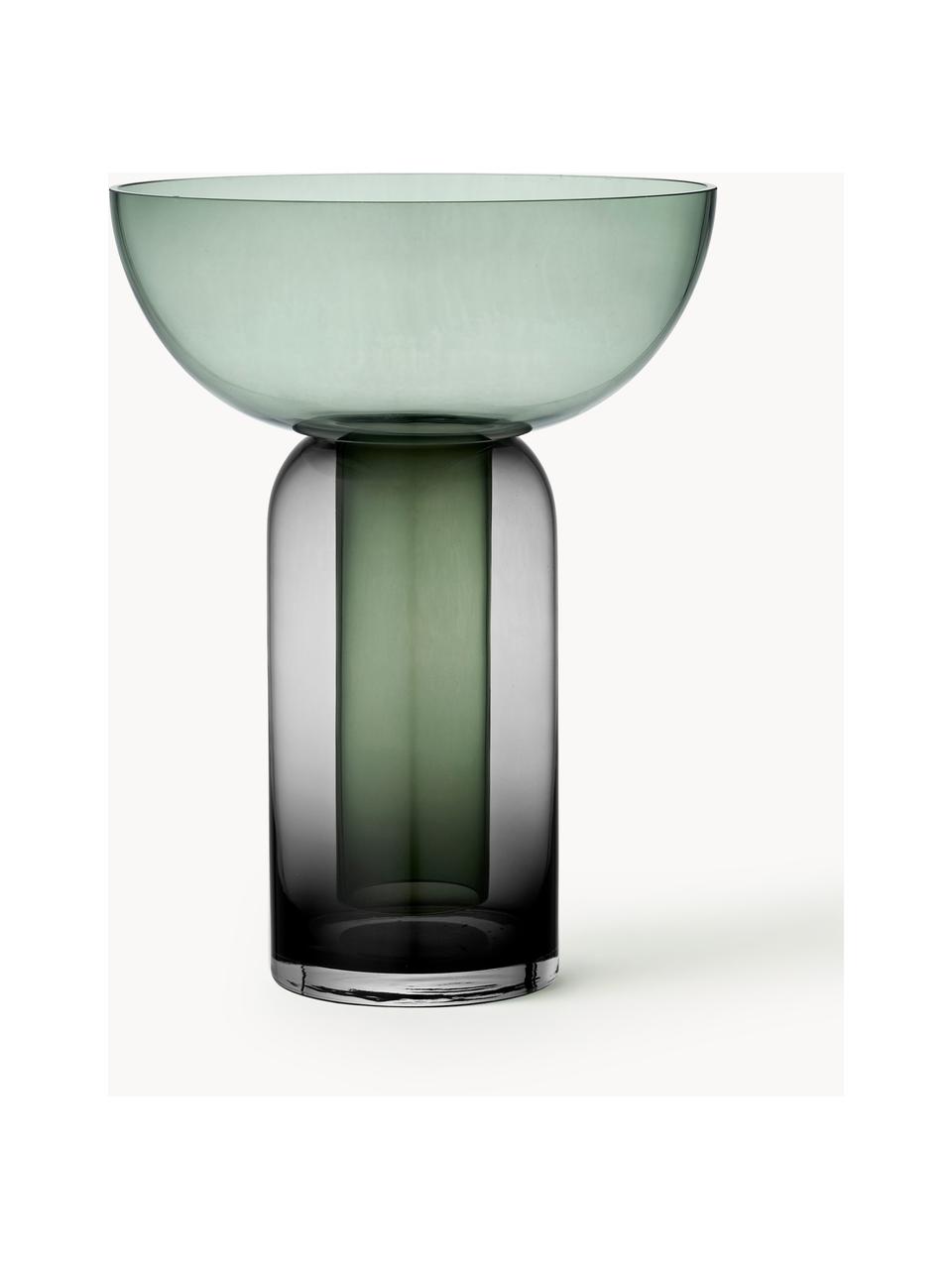 Mundgeblasene Glas-Vase Torus, H 33 cm, Glas, Dunkelgrün, Dunkelgrau transparent, Ø 25 x H 33 cm