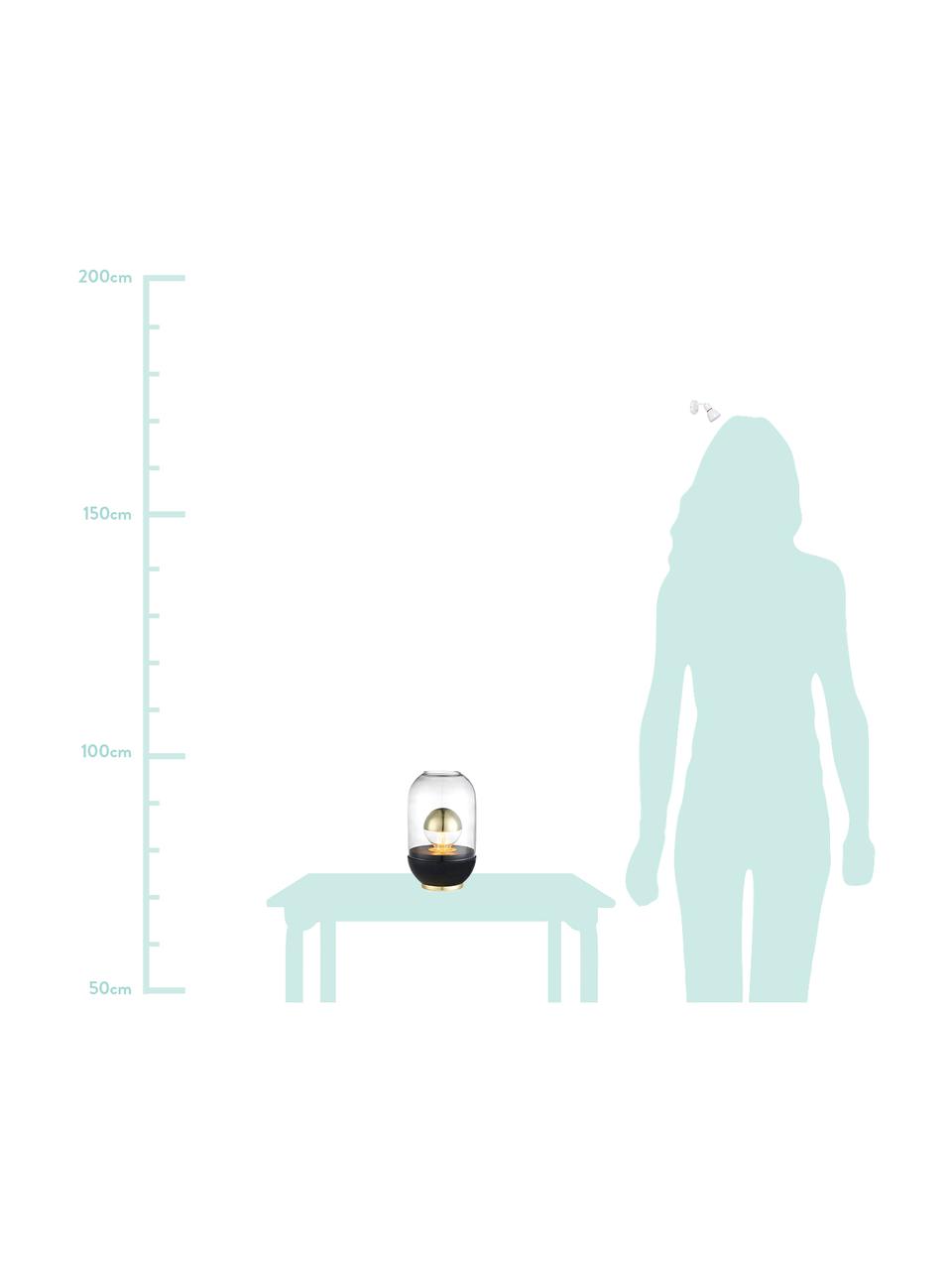 Kleine tafellamp Pillola met houten voet, Lampenkap: glas, Lampvoet: gelakt hout, Voetstuk: metaal, Transparant, zwart, Ø 14 x H 24 cm