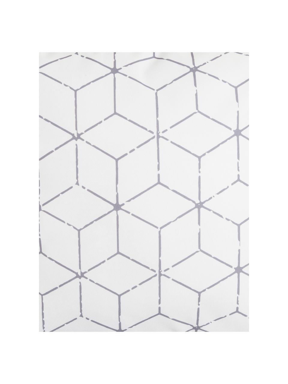 Outdoor kussen Cube met grafisch patroon in grijs/wit, met vulling, 100% polyester, Wit, grijs, 47 x 47 cm