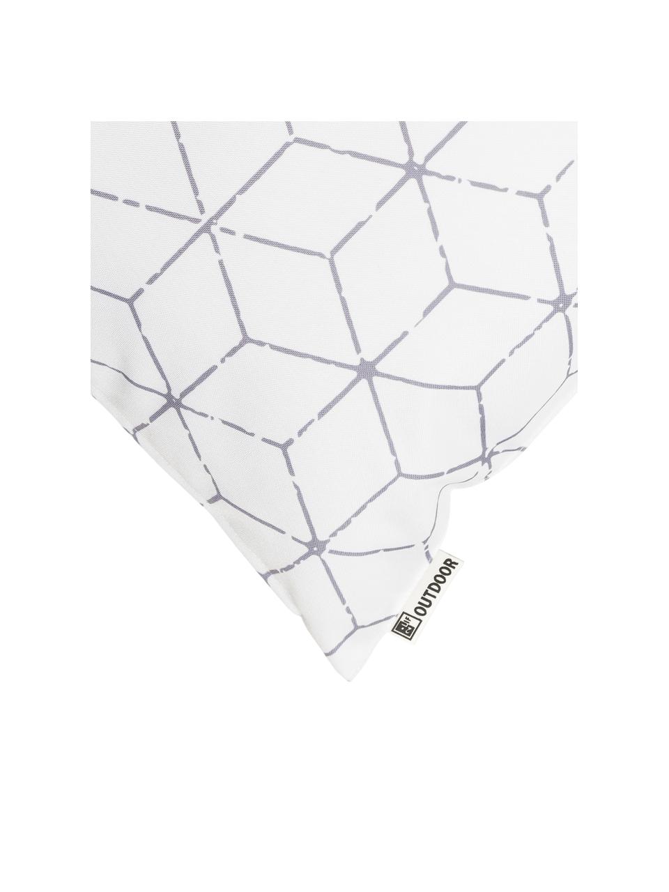 Cuscino da esterno con imbottitura e motivo grafico Cube, 100% poliestere, Bianco, grigio, Larg. 47 x Lung. 47 cm
