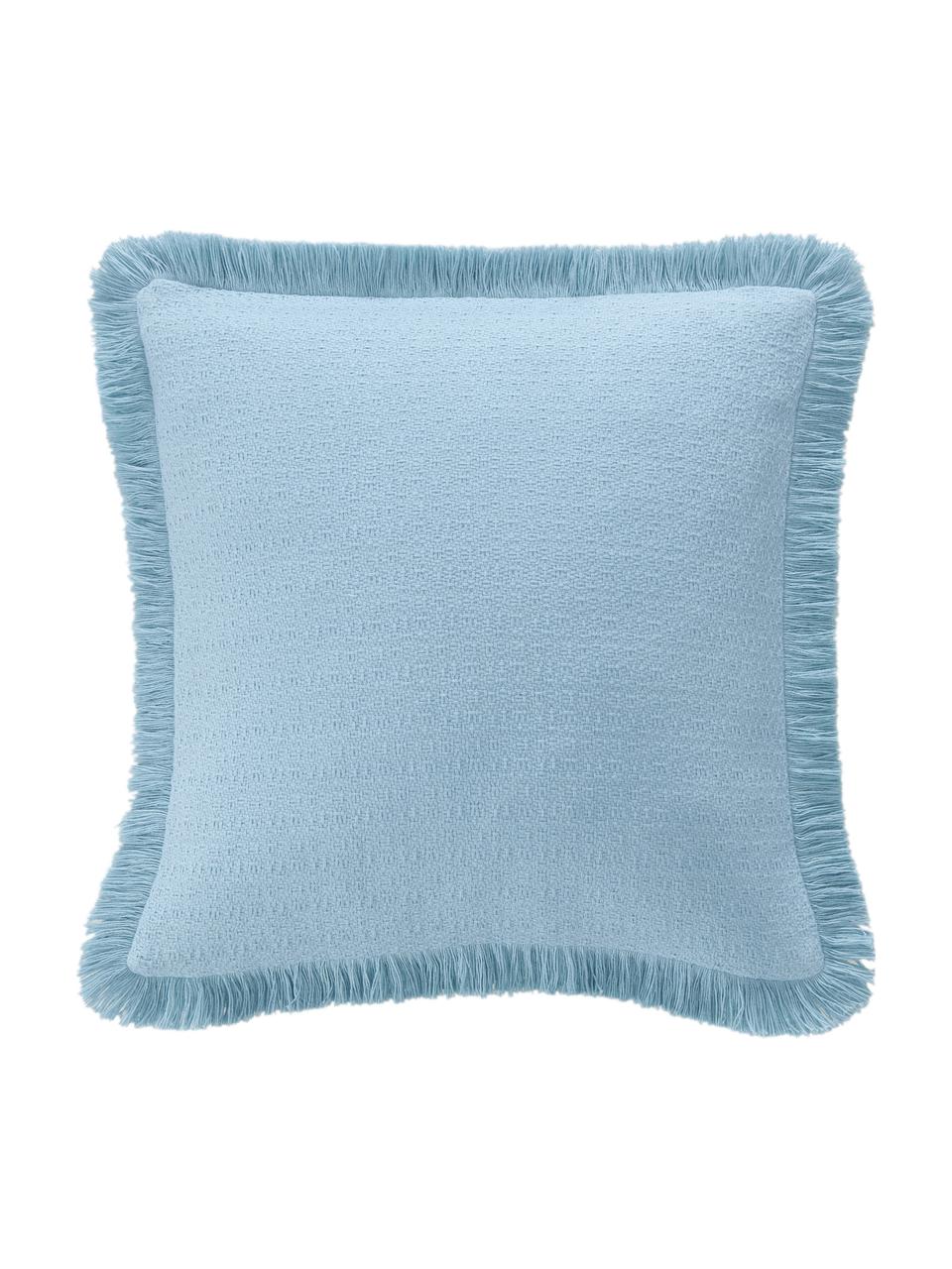 Housse de coussin rectangulaire bleue à franges Libi, 100 % coton, Bleu roi, larg. 40 x long. 40 cm