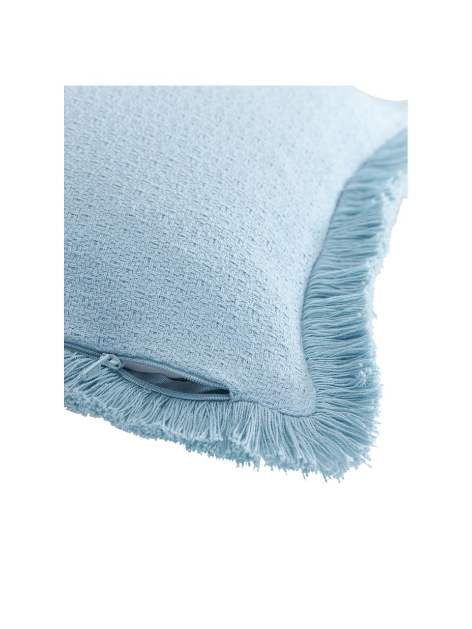 Housse de coussin rectangulaire bleue à franges Libi, 100 % coton, Bleu roi, larg. 40 x long. 40 cm