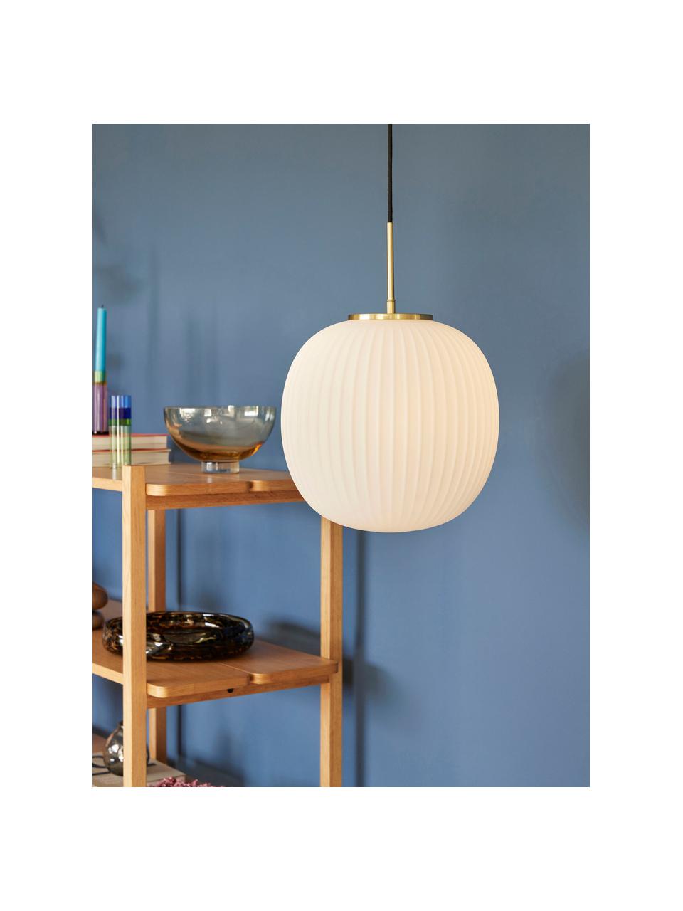 Handgemaakte hanglamp Serene, verschillende formaten, Lampenkap: glas, Wit, goudkleurig, Ø 32 x H 30 cm