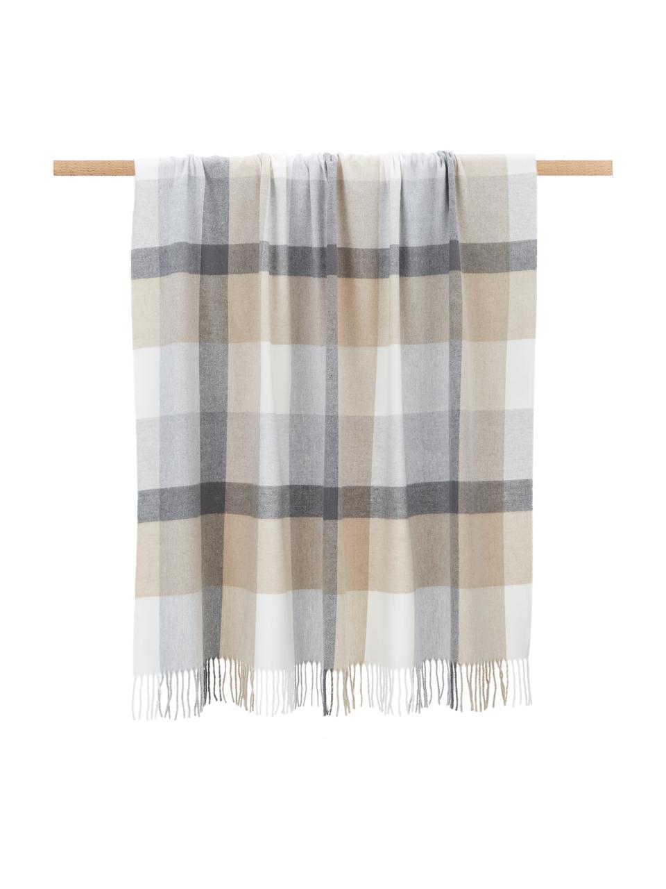 Geruite plaid Bea in grijs/beige, 50% katoen, 50% polyacryl, Grijs, beige, 130 x 170 cm