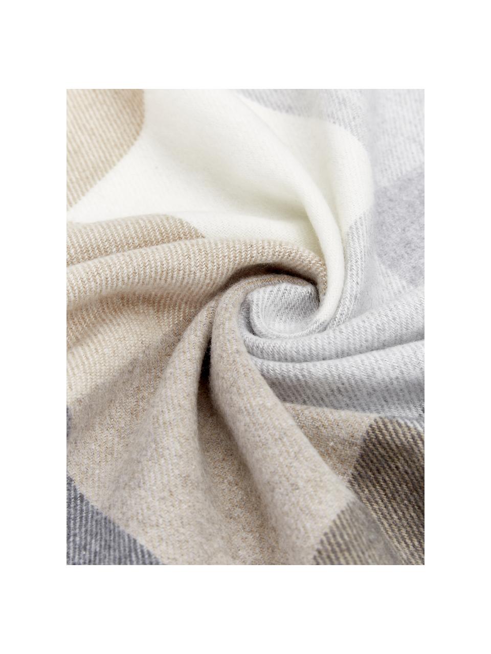 Plaid a quadretti Karolina, 50% cotone, 50% poliacrilico, Grigio, beige, Larg. 130 x Lung. 170 cm