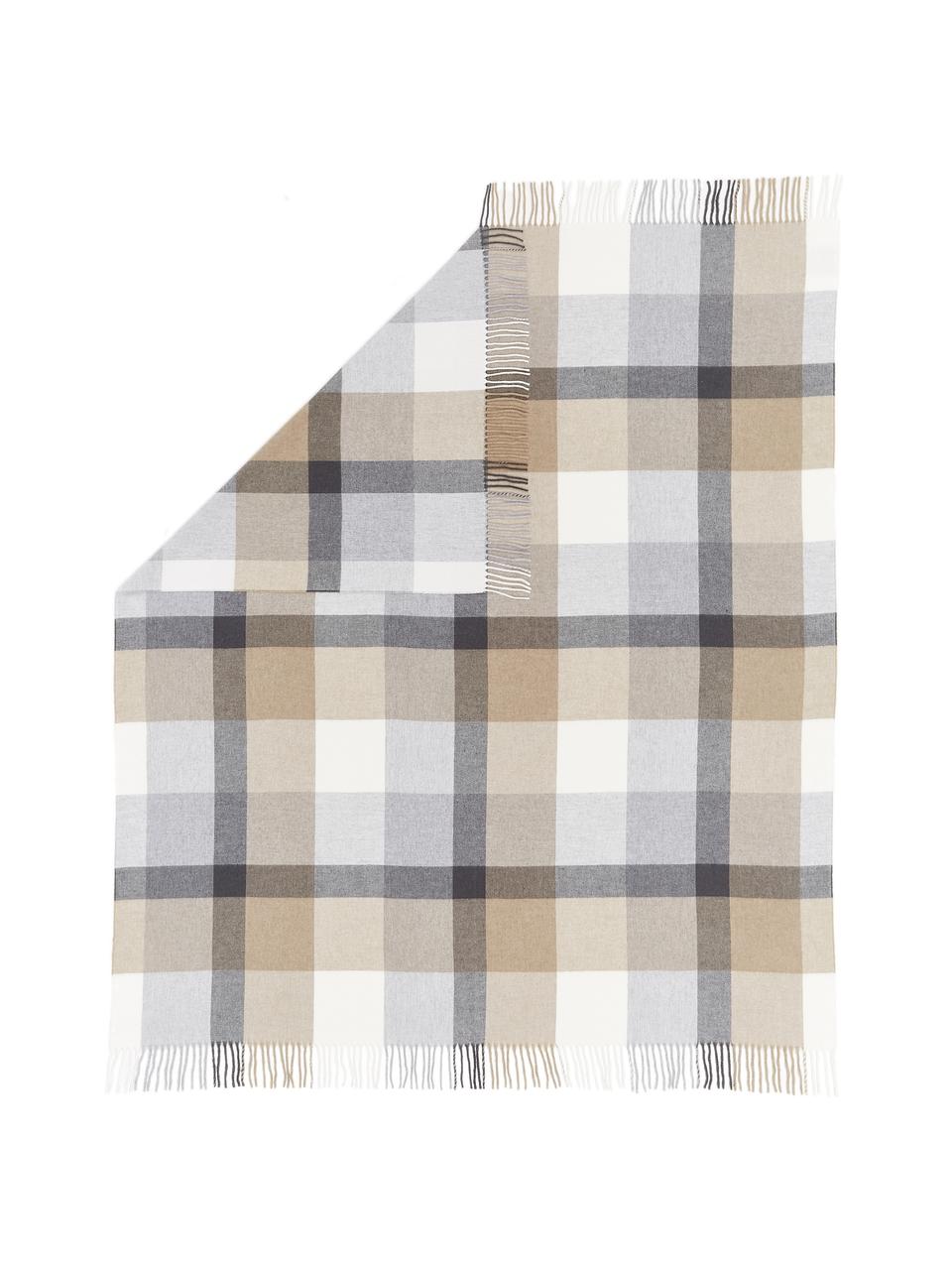 Geruite plaid Bea in grijs/beige, 50% katoen, 50% polyacryl, Grijs, beige, 130 x 170 cm