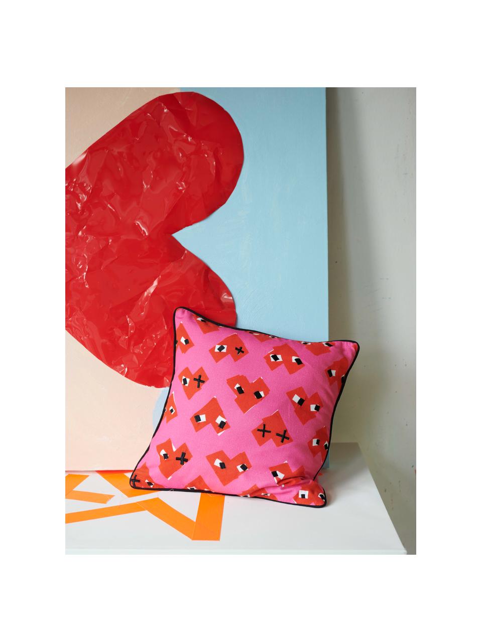 Designer Kissenhülle Haylie mit Herz Print, Mehrfarbig,Pink, B 40 x L 40 cm
