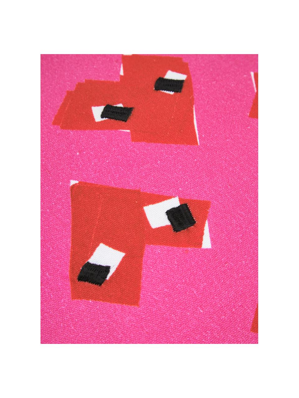 Housse de coussin avec imprimé cœur design Haylie, Multicolore,rose vif, larg. 40 x long. 40 cm