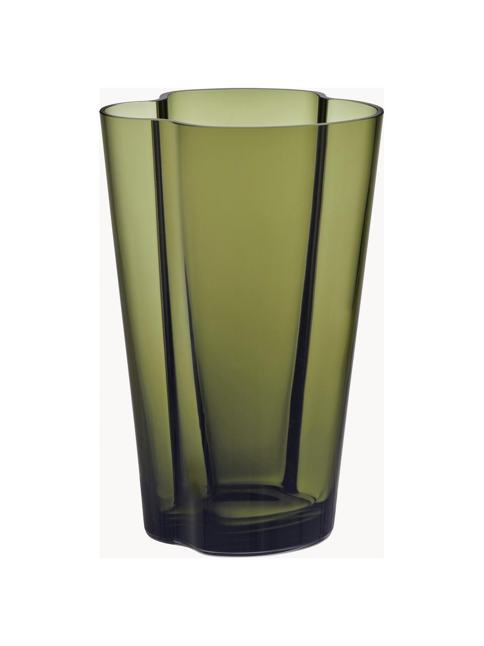 Ručně foukaná váza Alvar Aalto, H 22 cm, Foukané sklo, Zelená, transparentní, Š 14 cm, V 22 cm