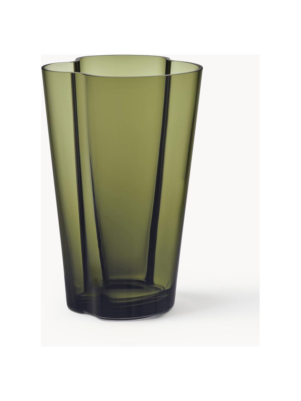 Mundgeblasene Vase Alvar Aalto, H 22 cm, Glas, mundgeblasen, Grün, transparent, B 14 x H 22 cm