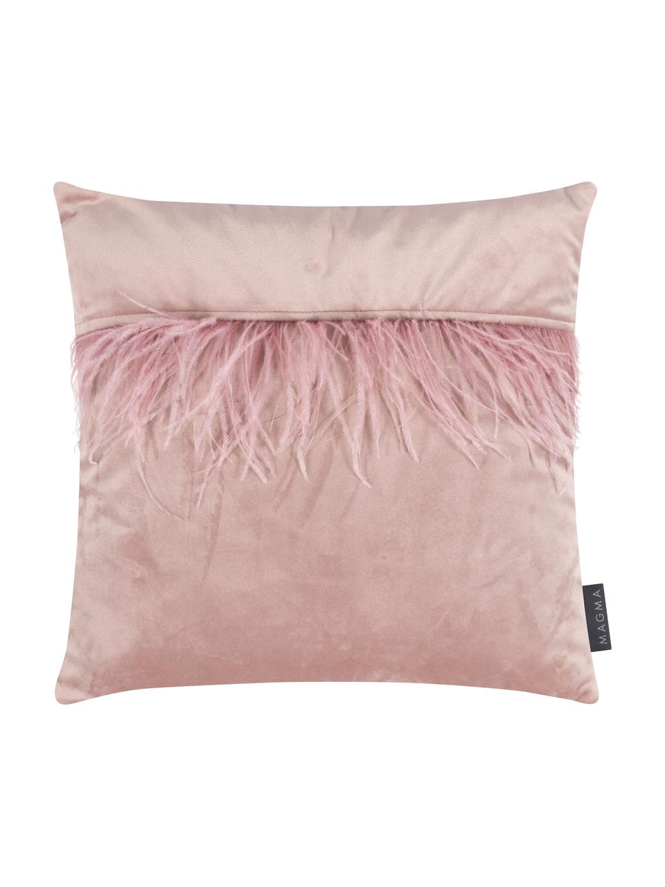 Housse de coussin 40x40 velours rose avec plumes Ostrich, Rose