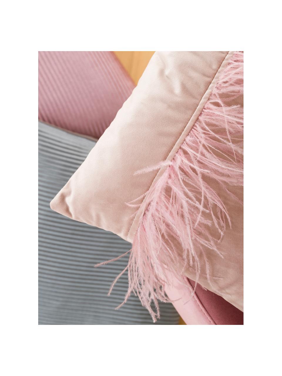 Poszewka na poduszkę z aksamitu Ostrich, Blady różowy, S 40 x D 40 cm