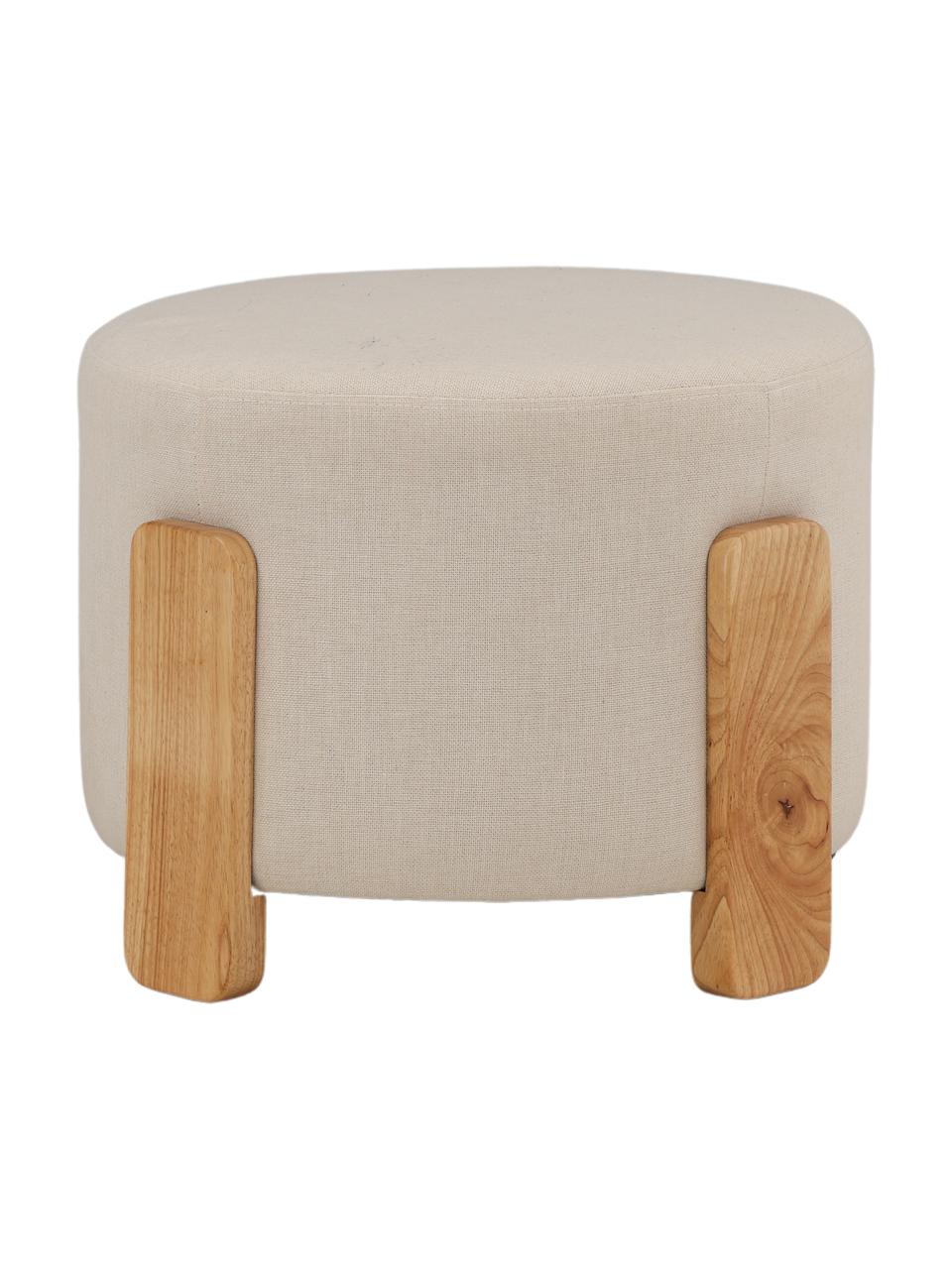 Linnen kruk Coffey met houten poten, Bekleding: 100% linnen, Geweven stof beige, rubberhout, Ø 53 x H 40 cm