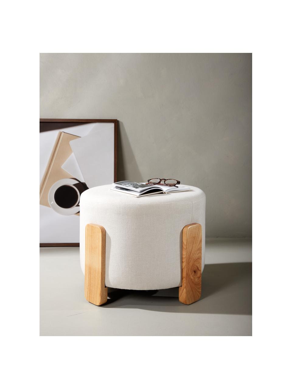 Leinen-Hocker Coffey mit Holz-Füßen, Bezug: 100 % Leinen, Füße: Gummibaumholz, Webstoff Beige, Gummibaumholz, Ø 53 x H 40 cm