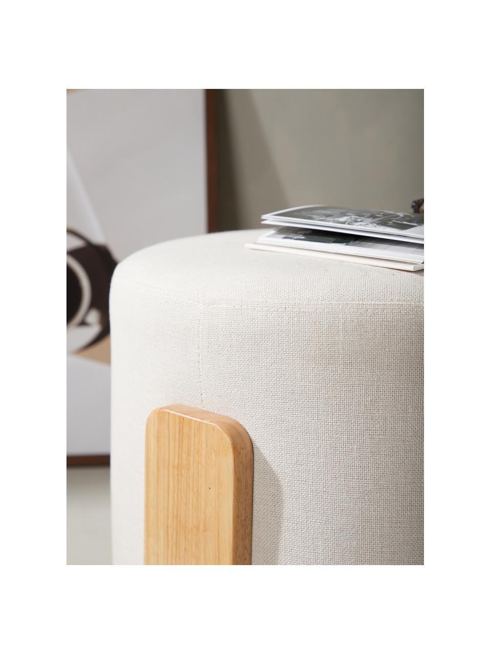 Leinen-Hocker Coffey mit Holz-Füßen, Bezug: 100 % Leinen, Füße: Gummibaumholz, Webstoff Beige, Gummibaumholz, Ø 53 x H 40 cm