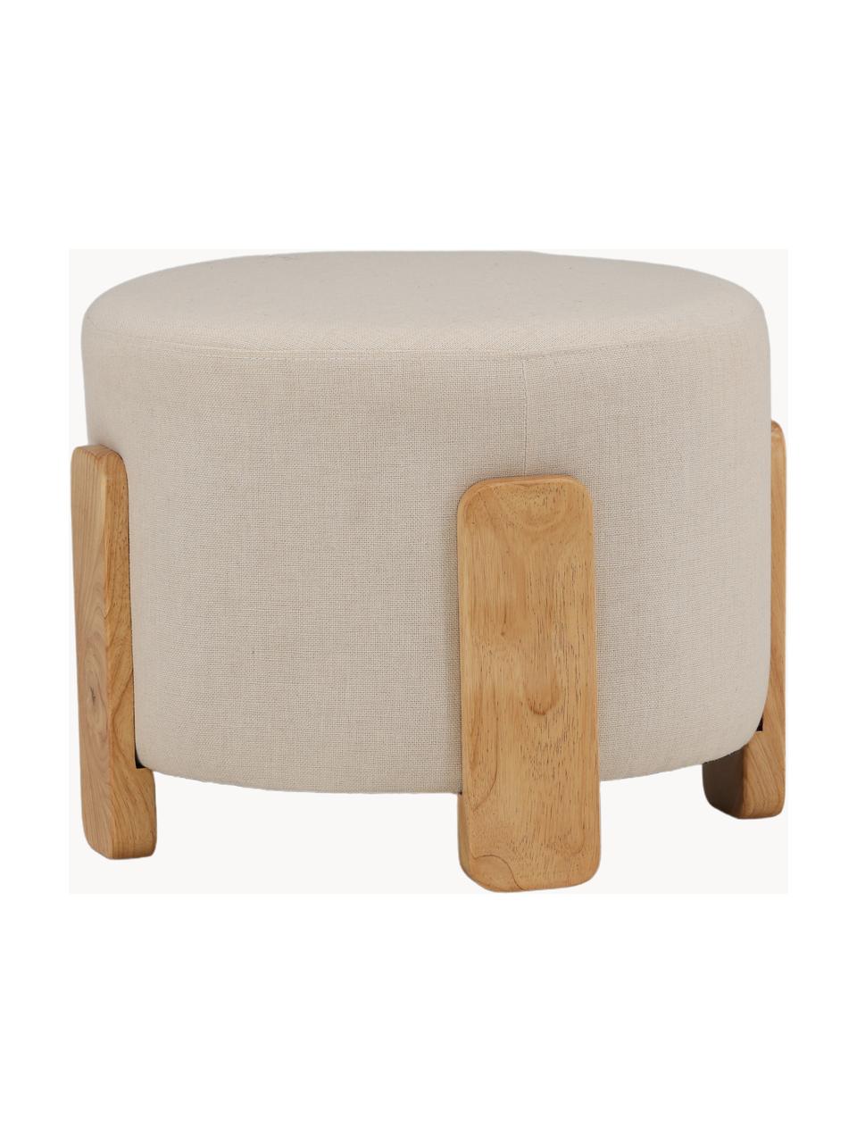 Pouf en lin Coffey, Tissu beige clair, bois d'hévéa, Ø 53 x haut. 40 cm