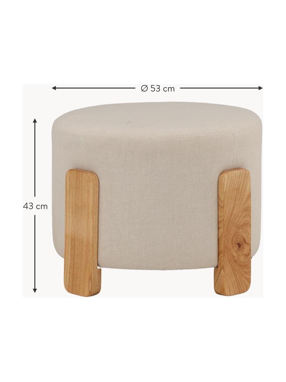 Leinen-Hocker Coffey mit Holz-Füssen, Bezug: 100 % Leinen, Webstoff Hellbeige, Gummibaumholz, Ø 53 x H 40 cm