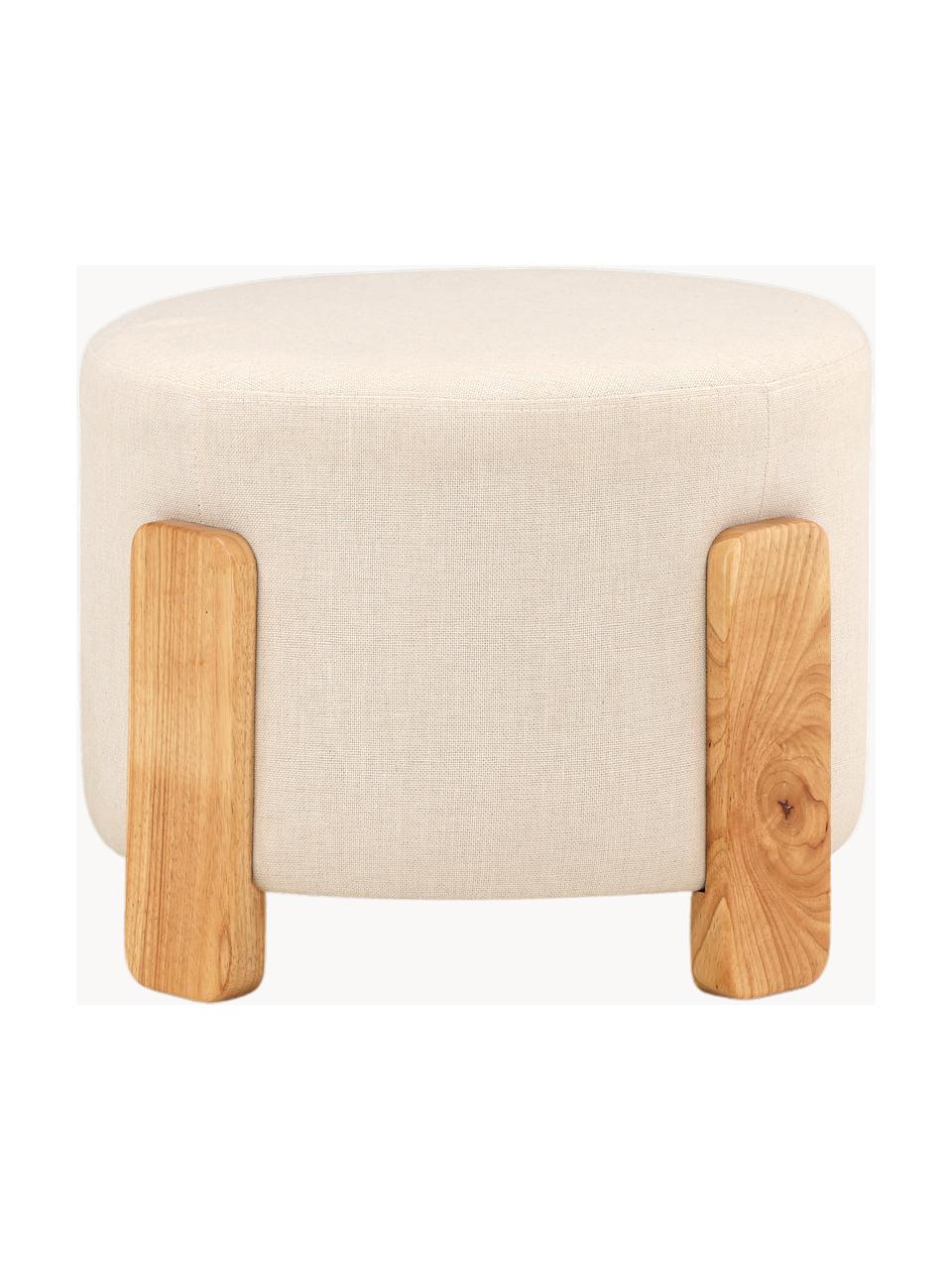 Pouf en lin Coffey, Tissu beige clair, bois d'hévéa, Ø 53 x haut. 40 cm