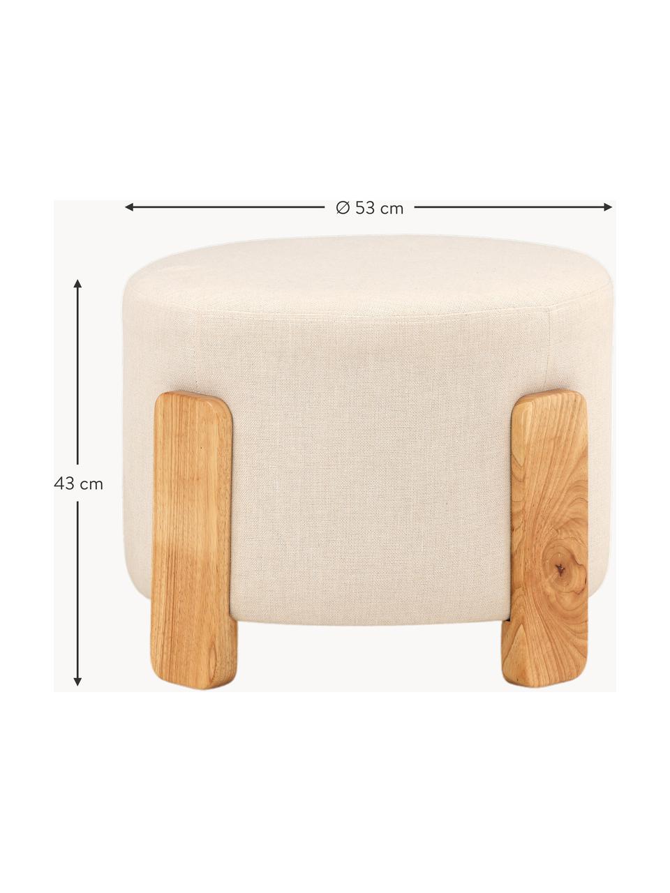 Pouf en lin Coffey, Tissu beige clair, bois d'hévéa, Ø 53 x haut. 40 cm