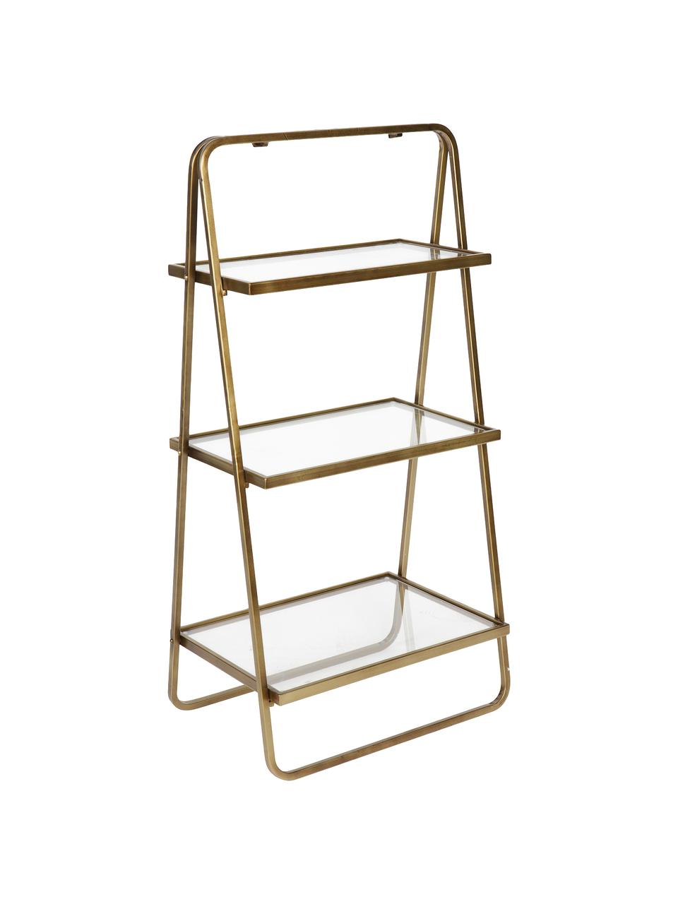 Glazen ladderrek Goddess met antieke afwerking, Frame: gepoedercoat metaal, Plateaus: glas, Messingkleurig met antieke afwerking, B 50 cm x H 100 cm