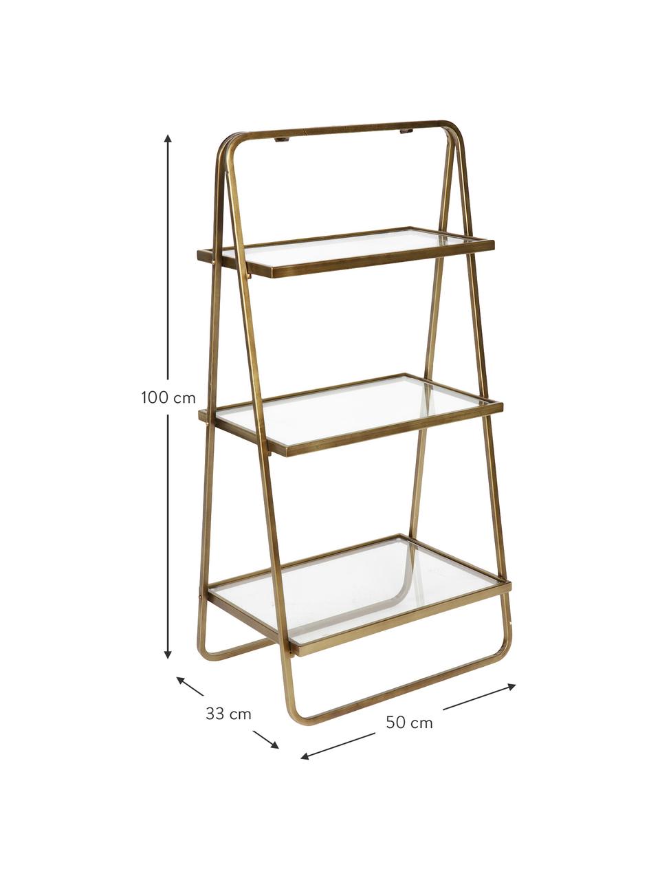 Sklenený rebríkový regál s patinou Goddess, Mosadzná, s patinou, Š 50 x V 100 cm