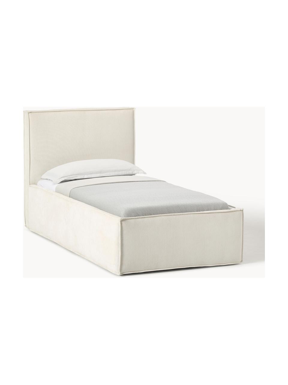 Cama tapizada de pana con espacio de almacenaje Dream, Tapizado: pana (92% poliéster, 8% p, Cuerpo: madera de pícea maciza, a, Pana blanco Off White, An 90 x L 200 cm