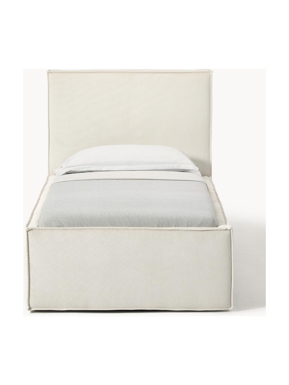 Cama tapizada de pana con espacio de almacenaje Dream, Tapizado: pana (92% poliéster, 8% p, Cuerpo: madera de pícea maciza, a, Pana blanco Off White, An 90 x L 200 cm