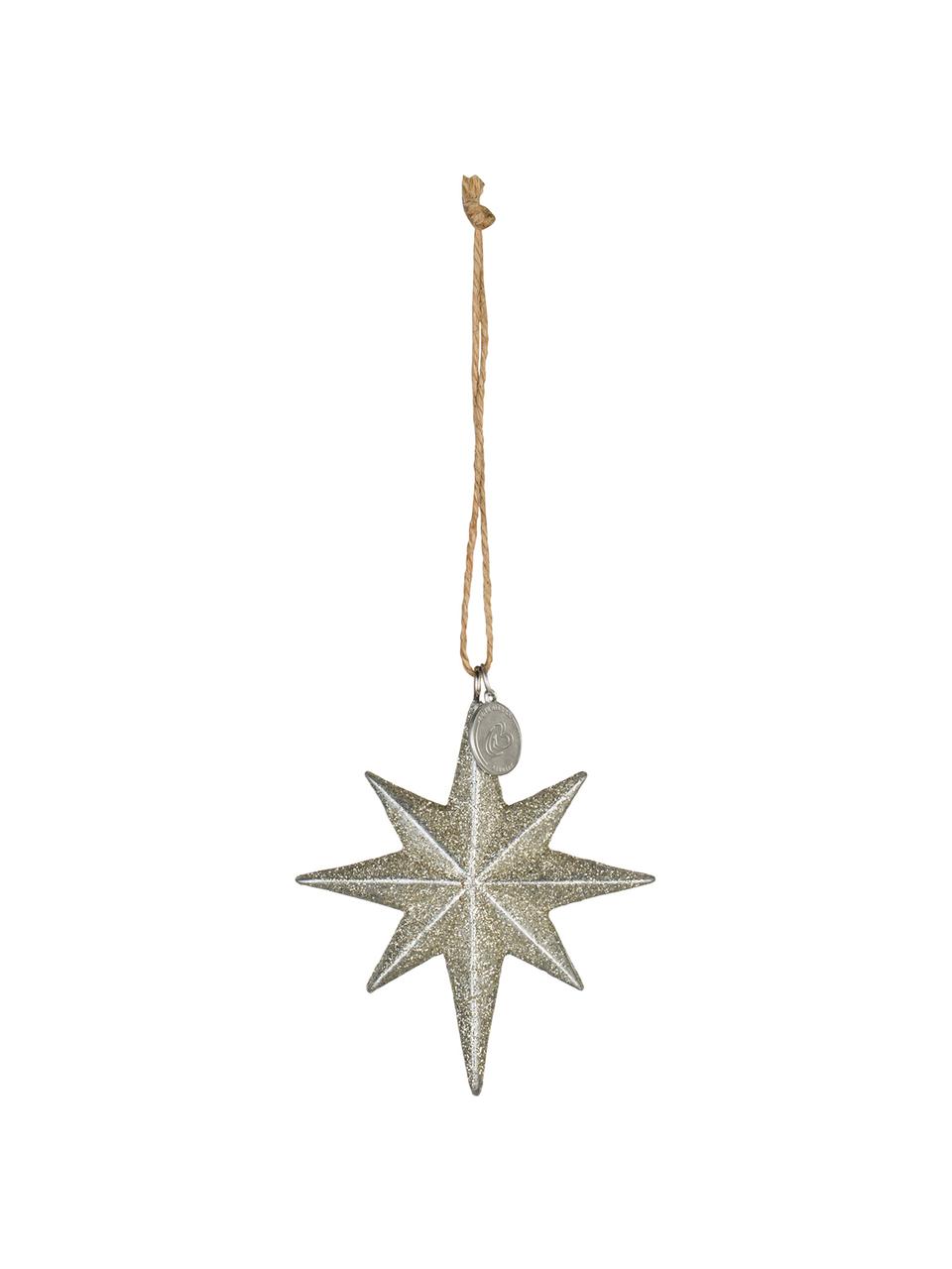 Handgefertigte Baumanhänger Serafina Star, 2 Stück, Cinturino: rafia, Dorato, Larg. 7 x Alt. 8 cm