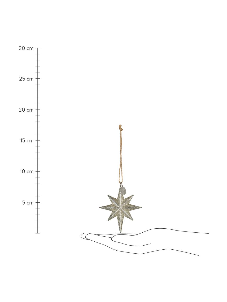 Handgefertigte Baumanhänger Serafina Star H 8 cm, 2 Stück, Goldfarben, B 7 x H 8 cm