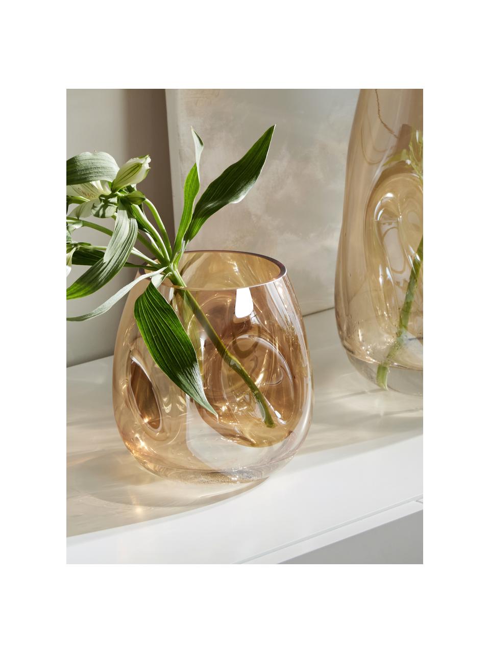 Ručne fúkaná sklenená váza Luster, Fúkané sklo, Šampaň, Ø 17 x V 17 cm