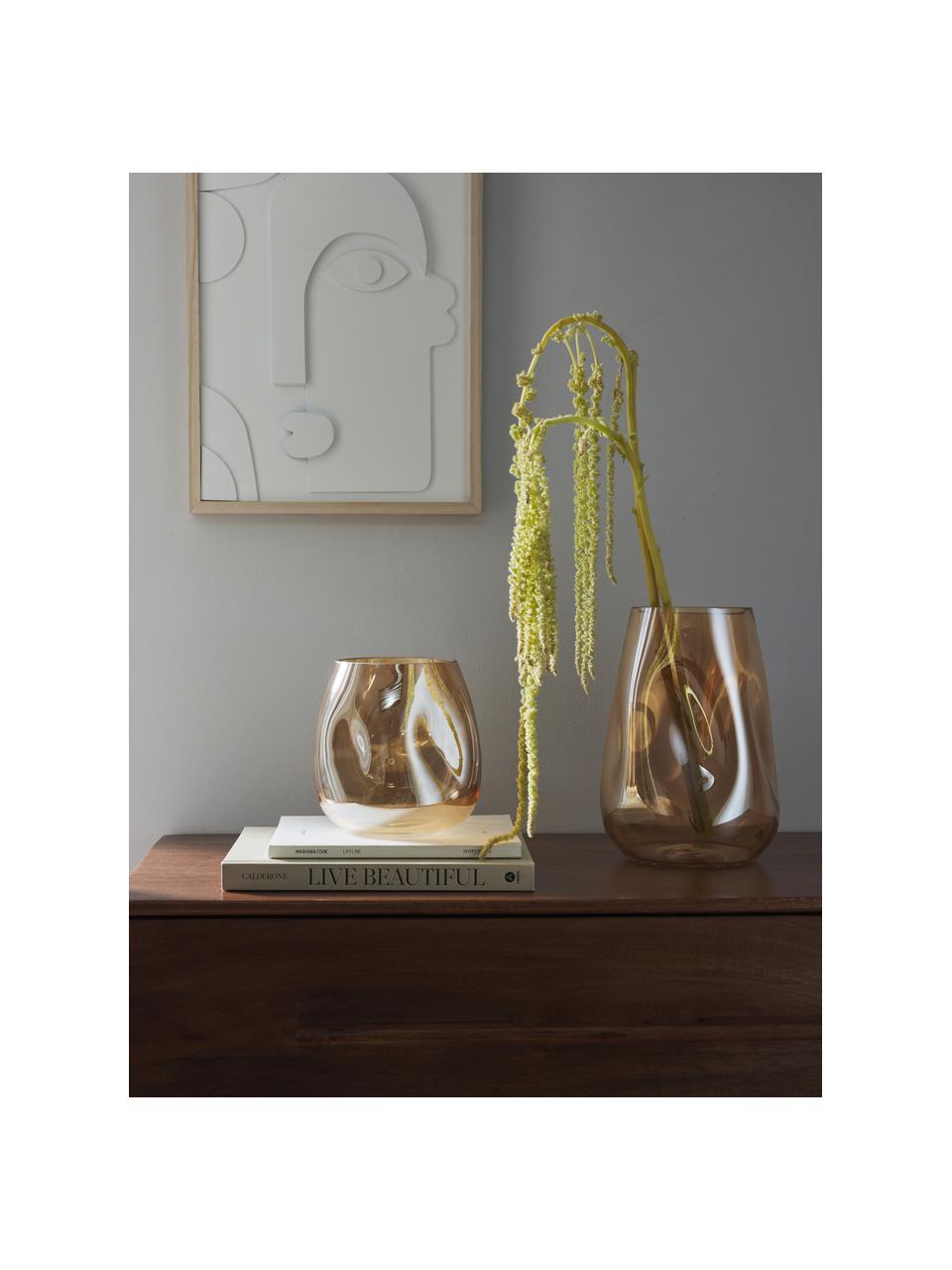 Mundgeblasene Glas-Vase Luster, H 17 cm, Glas, mundgeblasen, Ocker, Ø 17 x H 17 cm