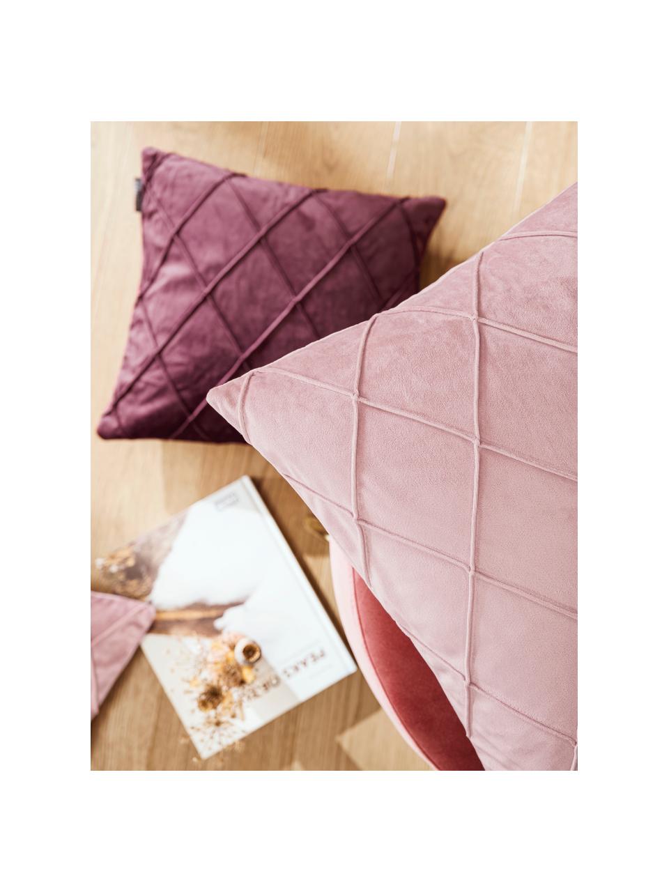 Sametový povlak na polštář s vyvýšeným vzorem Nobless, 100% polyesterový samet, Starorůžová, Š 40 cm, D 40 cm