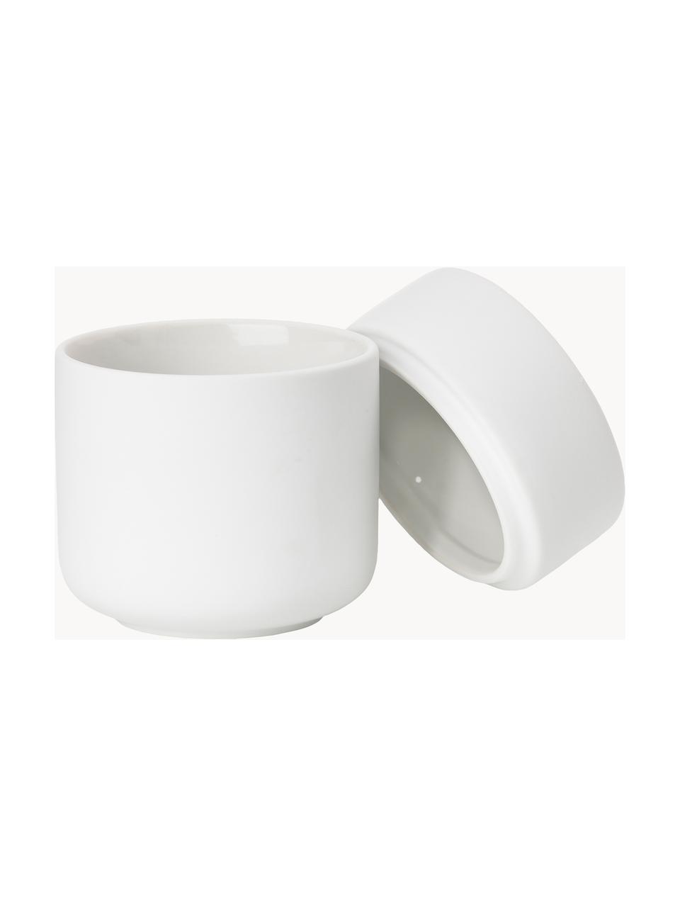 Boîte de rangement en grès cérame Ume, Grès cérame recouvert d'une surface douce au toucher (plastique), Blanc, Ø 8 x haut. 10 cm