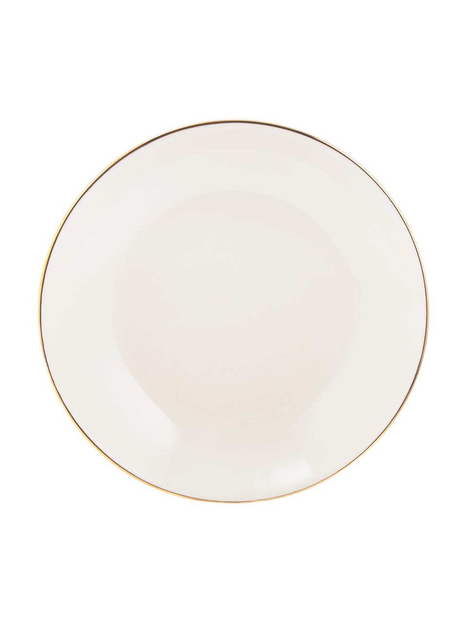 Ručne vyrobený hlboký tanier so zlatým okrajom Allure, 6 ks, Keramika, Biela, odtiene zlatej, Ø 21 cm
