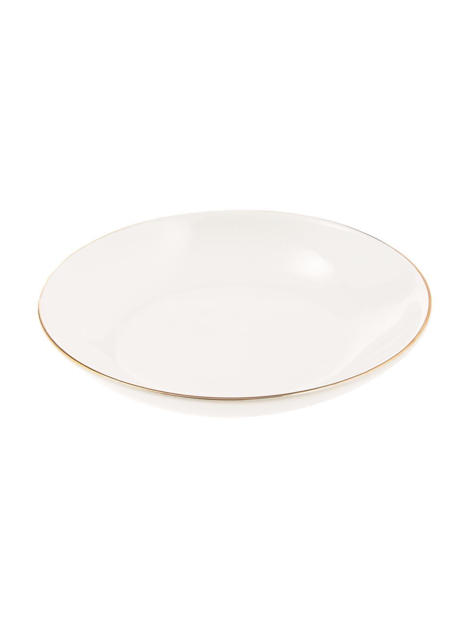 Platos hondos artesanales Allure, 6 uds., Cerámica, Blanco, dorado, Ø 21 cm