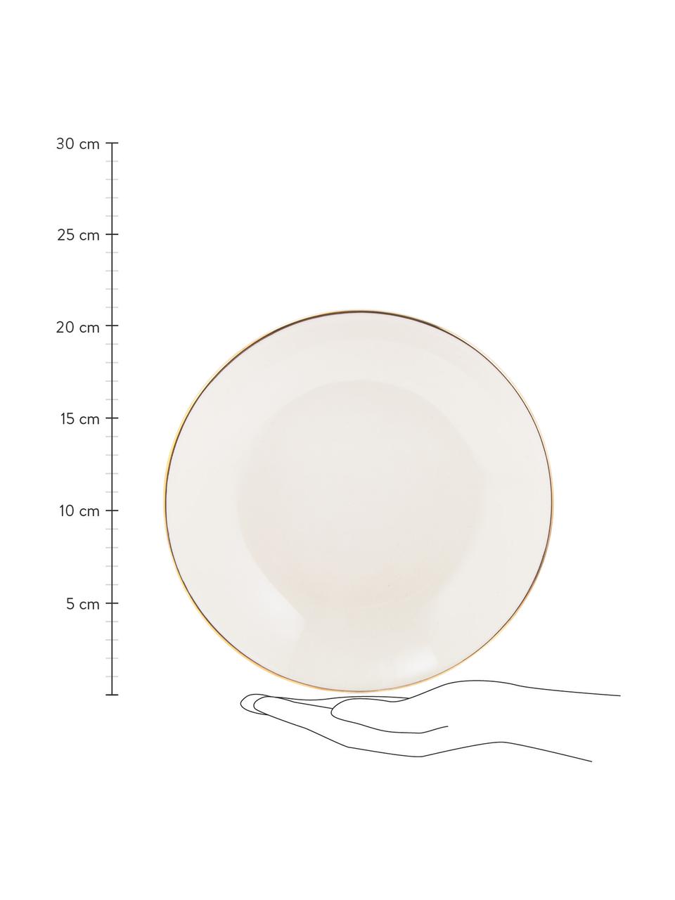 Handgemaakte soepborden Allure met goudkleurige rand, 6 stuks, Keramiek, Wit, goudkleurig, Ø 21 cm