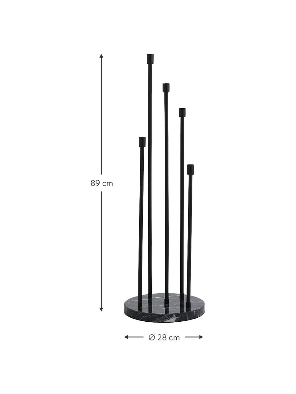 Großer Kerzenhalter Milos mit Marmor-Sockel, Kerzenhalter: Metall, beschichtet, Sockel: Marmor, Schwarz, Ø 28 x H 89 cm