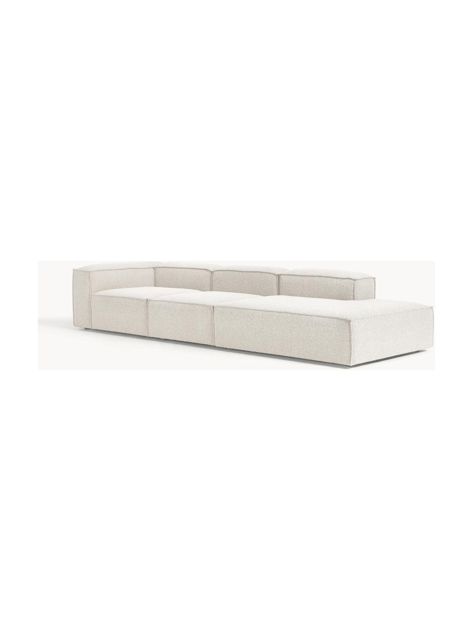 Diván modular grande en tejido bouclé Lennon, Tapizado: tejido bouclé (100% polié, Estructura: madera contrachapada de p, Patas: plástico Este producto es, Bouclé Off White, An 357 x F 119 cm, reposabrazos izquierdo