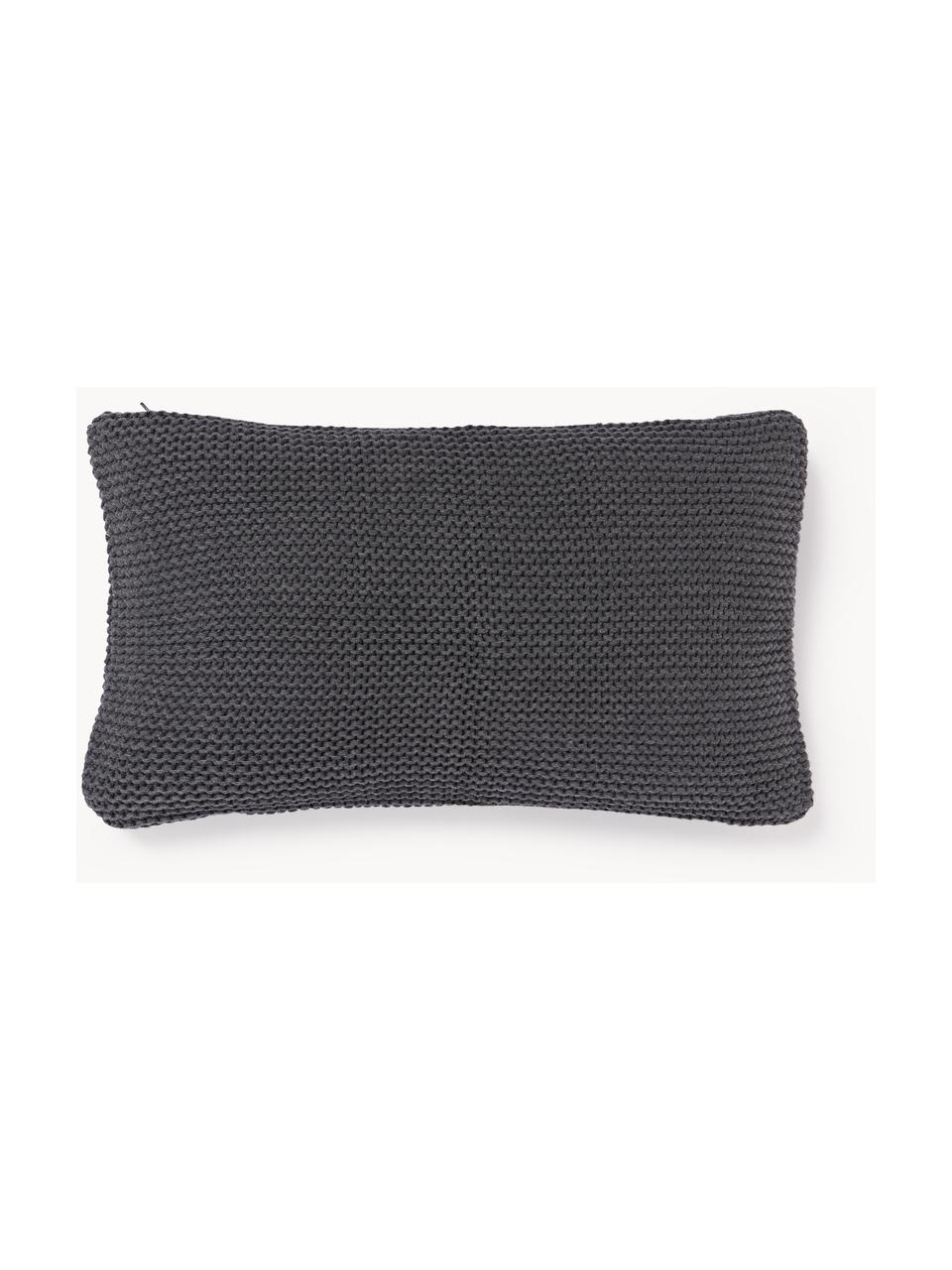 Housse de coussin en tricot Adalyn, 100 % coton bio, certifié GOTS, Gris foncé, larg. 30 x long. 50 cm