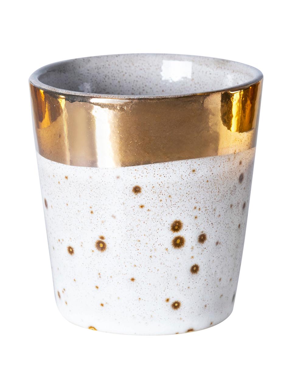 Ručně vyrobený pohárek 70's, Kamenina, Bílá, zlatá, Ø 8 cm, V 8 cm, 180 ml