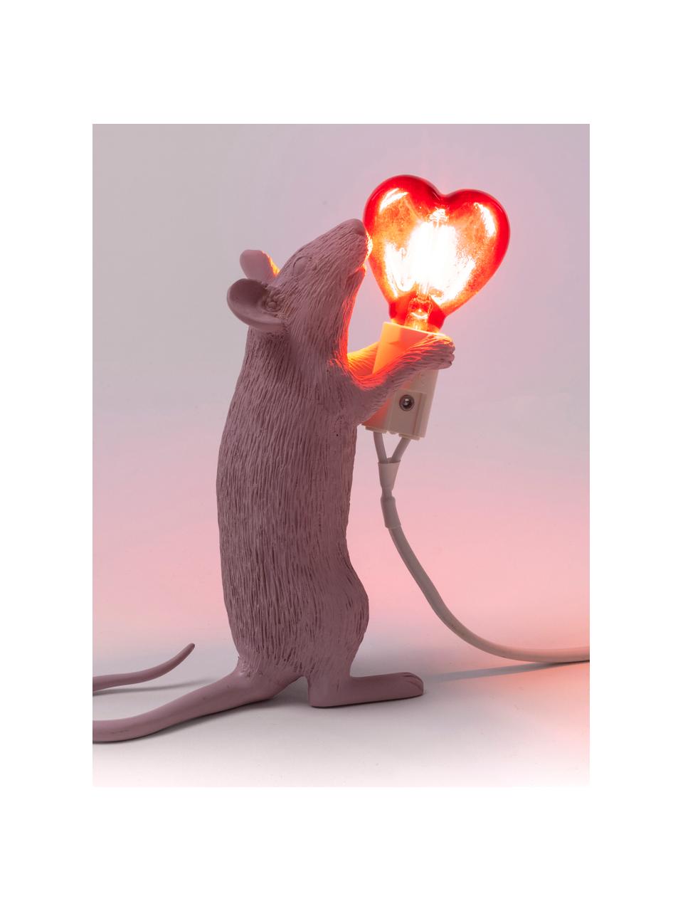 Kleine design LED tafellamp Mouse met USB poort, Lamp: kunsthars, Roze, B 13 x H 15 cm
