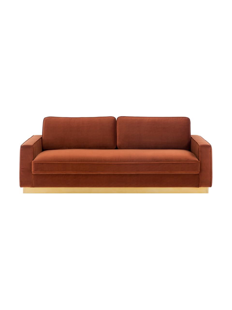 Samt-Sofa Chelsea (3-Sitzer), Bezug: Samt (Hochwertiger Polyes, Gestell: Massives Fichtenholz, Rahmen: Metall, beschichtet, Samt Rostrot, B 228 x T 100 cm