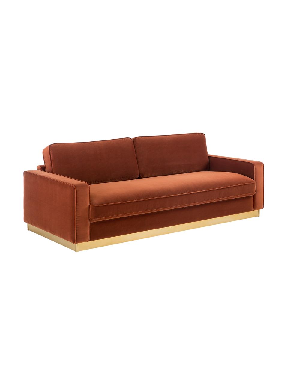 Samt-Sofa Chelsea (3-Sitzer), Bezug: Samt (Hochwertiger Polyes, Gestell: Massives Fichtenholz, Rahmen: Metall, beschichtet, Samt Rostrot, B 228 x T 100 cm