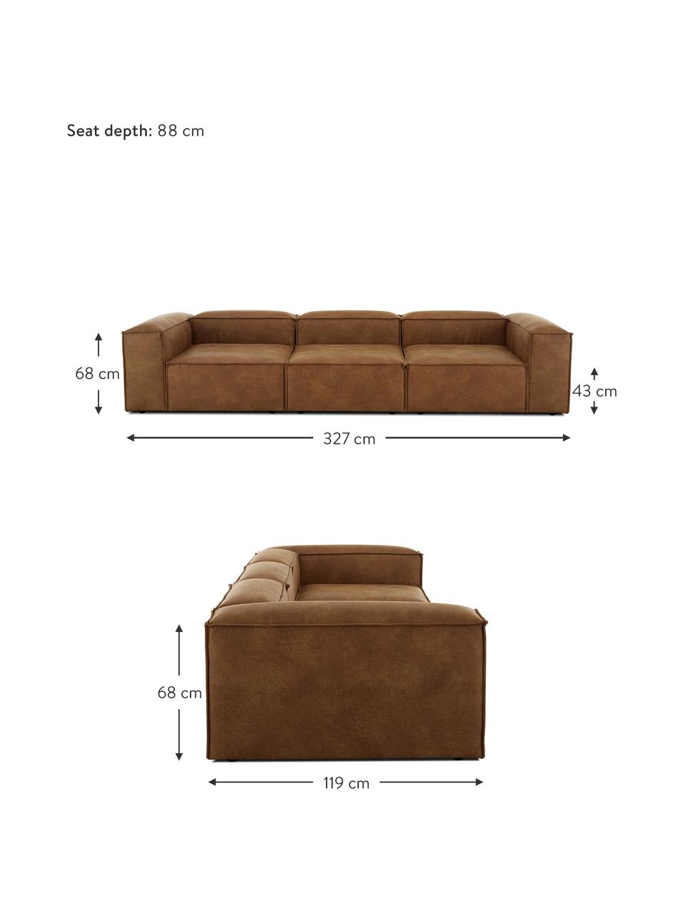 Sofa modułowa ze skóry z recyklingu Lennon (4-osobowa), Tapicerka: skóra z recyklingu (70% s, Nogi: tworzywo sztuczne Nogi zn, Skórzany brązowy, S 327 x G 119 cm