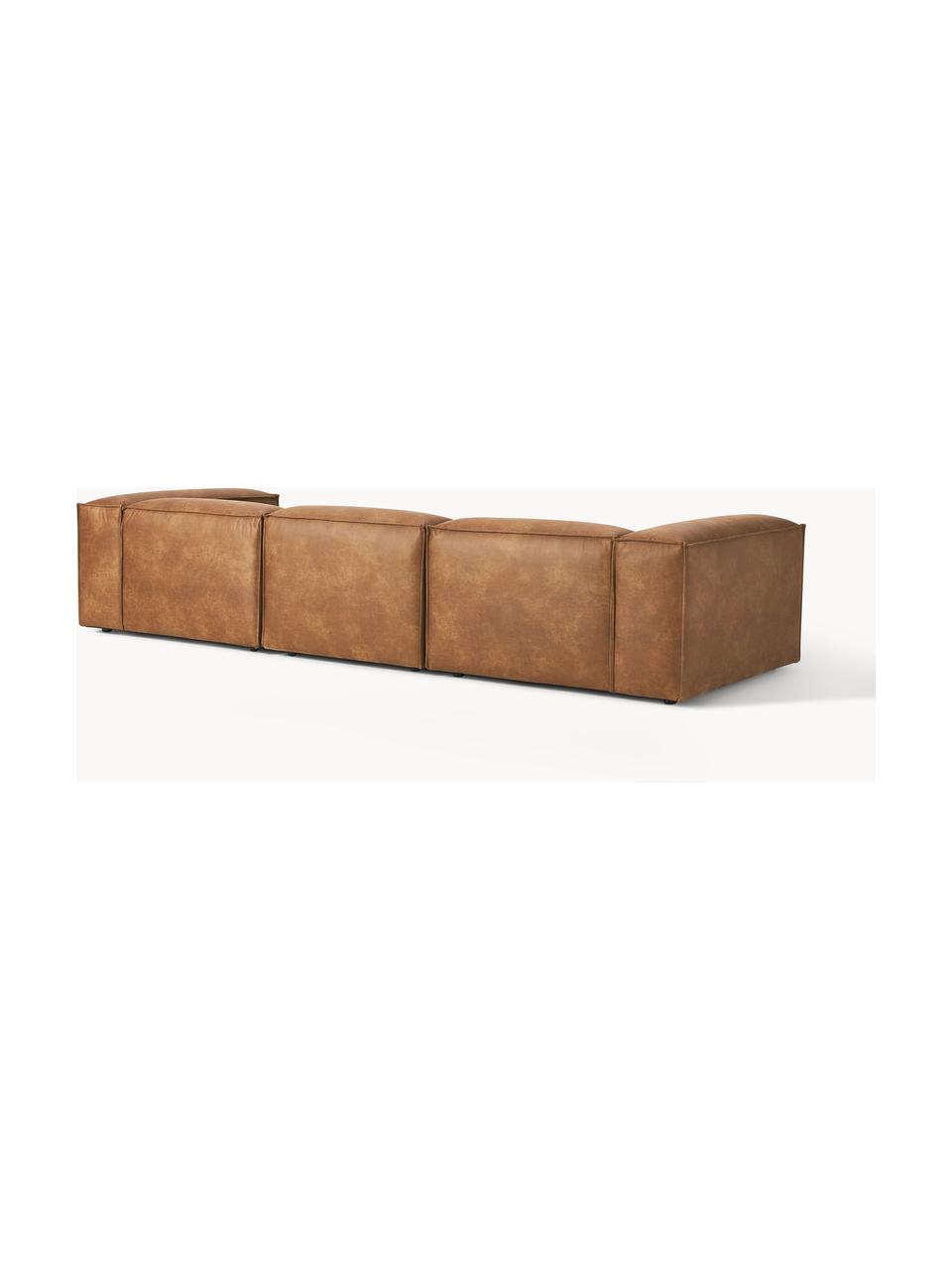 Modulares Sofa Lennon (4-Sitzer) aus recyceltem Leder, Bezug: Recyceltes Leder (70 % Le, Gestell: Massives Holz, Sperrholz, Füße: Kunststoff Dieses Produkt, Leder Braun, B 327 x T 119 cm