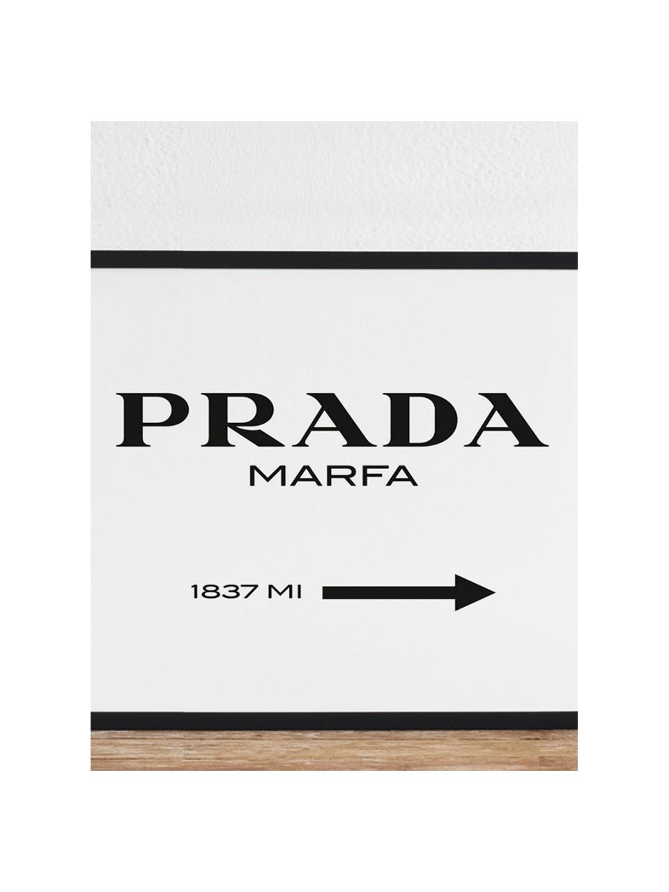Ingelijste digitale print Prada Marfa, Afbeelding: digitale print op papier,, Lijst: gelakt hout, Zwart, wit, B 43 x H 33 cm